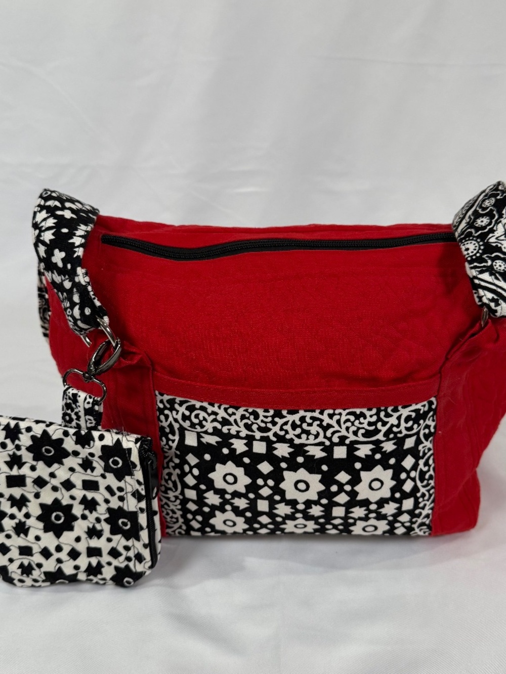 Handmade Quilted Red Tote Bag + Matching Coin Pouch
